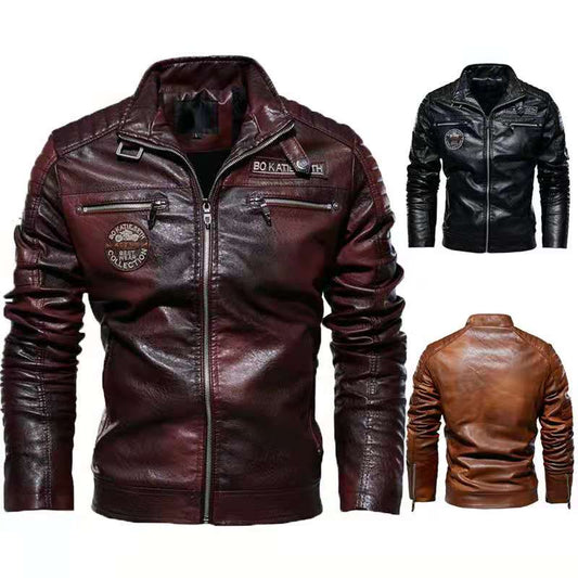 Men's leather jacket 2021 new men's PU jacket European and American motorcycle jacket modern tough guy plus fur coat man