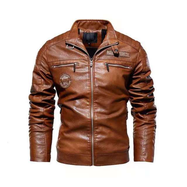 Men's leather jacket 2021 new men's PU jacket European and American motorcycle jacket modern tough guy plus fur coat man